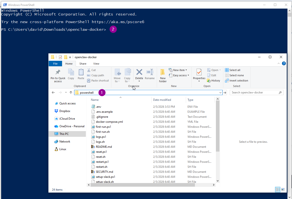 Windows address bar with powershell typed