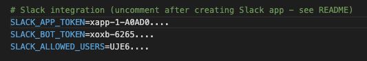 .env file with Slack tokens filled in