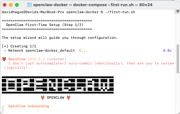 Terminal showing first-run